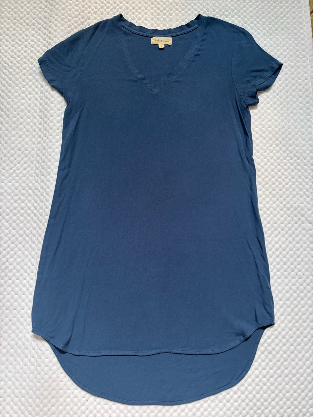 Anthropologie Cloth & Stone V-Neck Tunic Denim Blue Dress Size Small